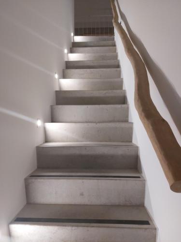 a stairway with concrete steps and wooden railing at Champs Erezée , genieten in elk seizoen in Érezée