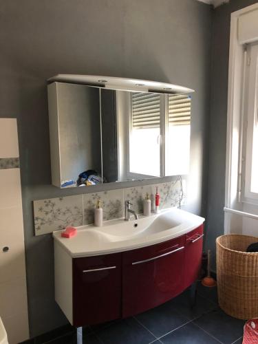 ein Bad mit einem Waschbecken und einem Spiegel in der Unterkunft Agréable maison de ville ,calme avec tous les commerces à 150M in Cherbourg en Cotentin
