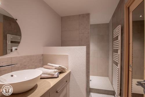 アヌシーにあるGite urbain AU 2BIS - Annecyのバスルーム(白いシンク、シャワー付)