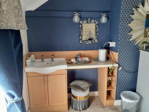 een kleine badkamer met een wastafel en een spiegel bij The Holly & Ivy in Bridlington