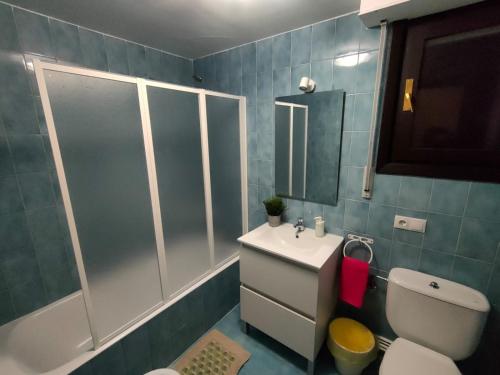 a bathroom with a toilet and a sink and a shower at CASA DANIELA Apartamentos in Estella