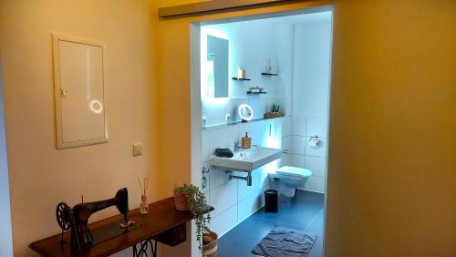a bathroom with a toilet and a sink at Select-Home 2 - Netflix - Kaffee&Tee - Parkplatz - viele Extras in Bruck in der Oberpfalz
