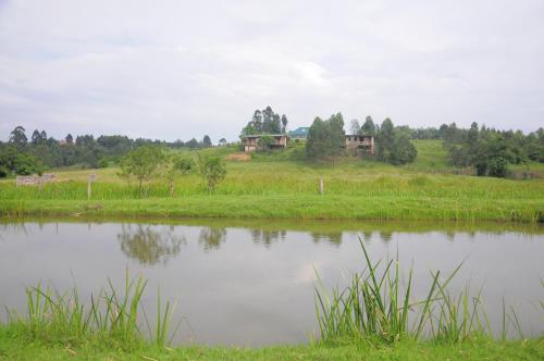 a house on a hill next to a body of water at Muga Eco Village in Ntungamo