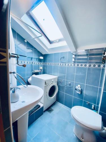 a bathroom with a toilet sink and a washing machine at Beachfront two bedroom apartment Angelina in Đenovići
