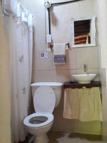 un baño con inodoro y lavabo en Flor de las Sierras, en Capilla del Monte