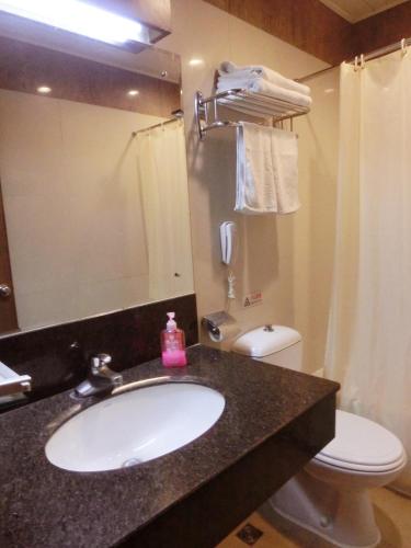 a bathroom with a sink and a toilet at New Asia Hotel in Guangzhou