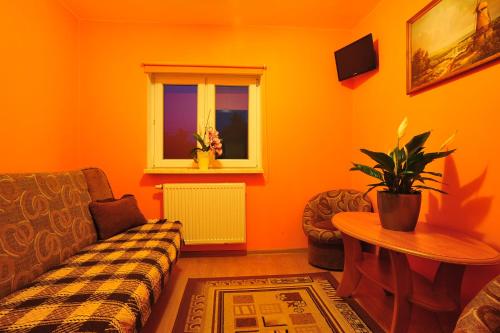 a living room with a couch and a table at Agroturystyka ZIELONA ZAGRODA w Kosztowej in Dubiecko