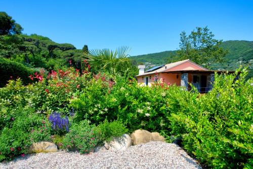 einen Garten mit Blumen vor einem Haus in der Unterkunft I Giardini di Camogli - VILLA RUMANIN, garden&pool in Camogli