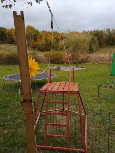 a playground with a table and a swing at Raza Soarelui in Sovata