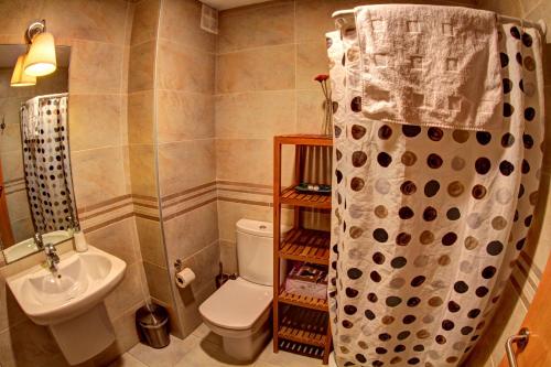 a bathroom with a toilet and a sink and a shower at Apartaments Ca La Pauleta in Espluga de Francolí