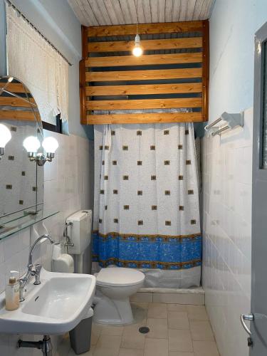 a bathroom with a toilet and a sink at Villa Lochia - Καλημέρι in Elafopídima