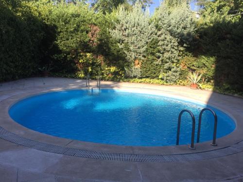 a large pool with blue water in a yard at Apartamento Arturo Soria in Madrid