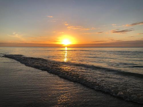 a sunset on a beach with the ocean at Playa 55 beach escape - adults only Guesthouse in Celestún