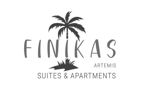 a sign for the palms suites and apartments with a palm tree at FINIKAS Suites & Apartments 10min from Athens Airport in Artemida