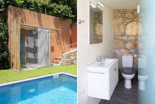 bagno con servizi igienici e lavandino accanto alla piscina di Design Villa Nicol - Heated Pool - Summer kitchen a Heraklion