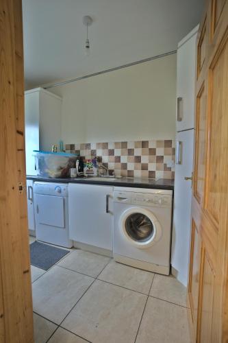 a laundry room with a washing machine and a sink at Village Lodge - Carlingford in Carlingford