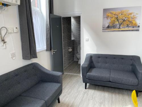 uma sala de estar com um sofá e uma cadeira em Marylebone by Pureserviced em Plymouth