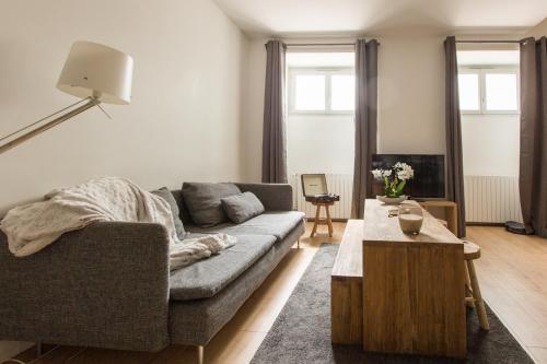 un salon avec un canapé et une table basse dans l'établissement Hyper centre Toulouse : T3 à Jeanne d Arc, à Toulouse