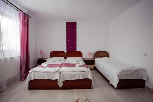 Un pat sau paturi într-o cameră la Pensiunea Valurile Bistritei