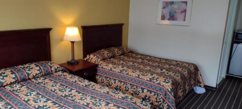 a hotel room with two beds and a lamp at Ashford Motel in Ashford