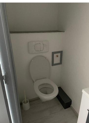 a bathroom with a toilet with the lid up at Studio 1 pièce in Bussang