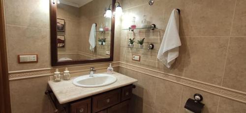a bathroom with a sink and a mirror at Atico C&E Cambados in Cambados
