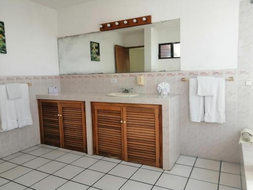 a bathroom with a sink and a mirror at Novohostal B&B in Guatemala