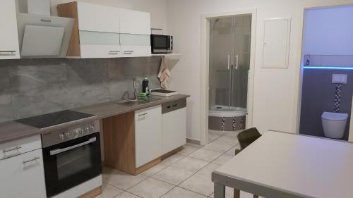 a kitchen with a sink and a stove top oven at Stumpf Verpachtung Gbr in Treuchtlingen