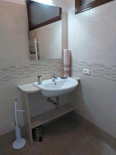 a bathroom with a sink and a mirror at Appartamento Gio B in Tignale