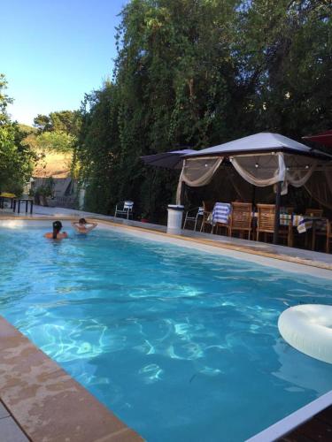 a person swimming in a swimming pool at Charmant T2 in Bastelicaccia