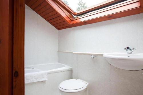 un bagno con lavandino, WC e lucernario di Low Croft Cottage a Grasmere