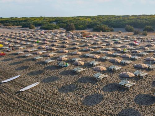 an aerial view of a beach with chairs and umbrellas at Holiday Home Ponente Deluxe by Interhome in Marina di Bibbona