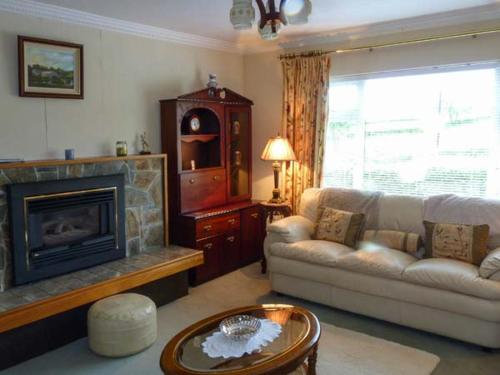 a living room with a couch and a fireplace at Eileen's in Cloone