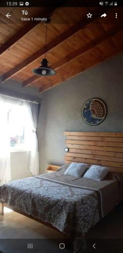 a bedroom with a bed with a wooden head board at Yacanto360 in Villa Yacanto