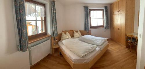 1 dormitorio con 1 cama y 2 ventanas en Anna Apartment 5, en Predoi