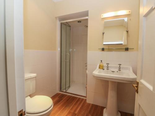 a bathroom with a toilet and a sink and a shower at Hoath House in Chiddingstone