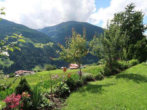 a garden in a field with mountains in the background at Apartment Appart Vroni by Interhome in Fliess