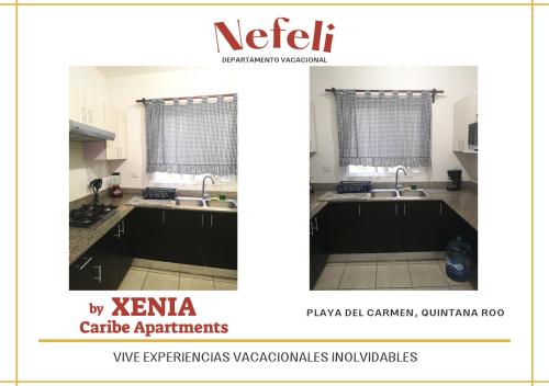 una imagen de una cocina con dos lavabos en NEFELI departamento by Xenia Caribe en Playa del Carmen