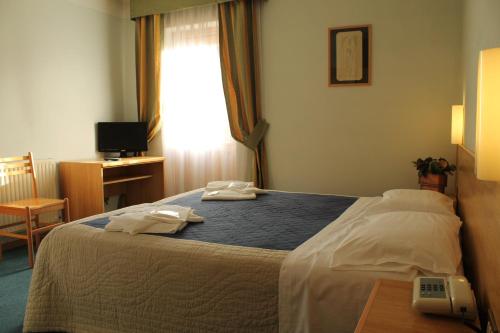 Una habitación de hotel con una cama con dos toallas. en Hotel Villanova, en Santo Stefano di Cadore