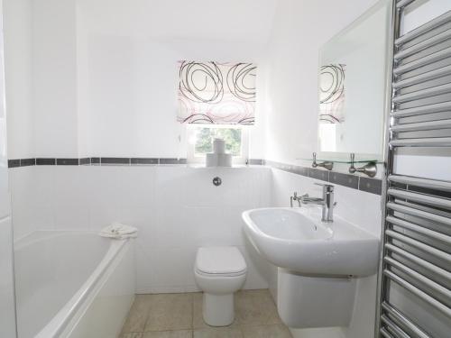 bagno bianco con servizi igienici e lavandino di William Court Cottage a Santon Bridge
