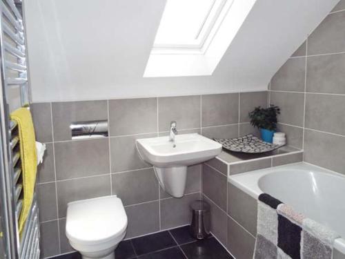 a bathroom with a white toilet and a sink at Alveton in Alton