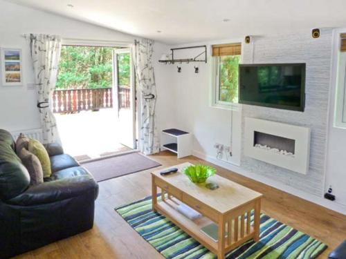 a living room with a couch and a coffee table at Top Lodge, 4 Skiptory Howe in Windermere