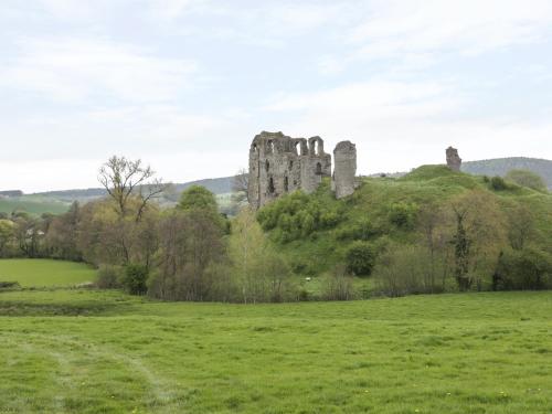 a castle on a hill in a field at Tuc - Tin in Clun