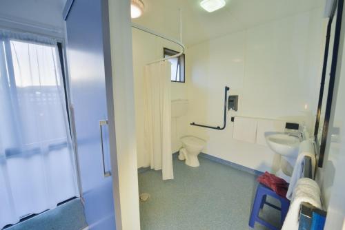 a bathroom with a toilet and a sink at Wilderness Motel Accommodation in Haast