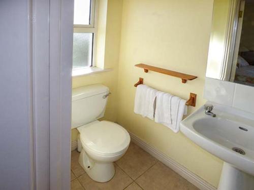 a bathroom with a white toilet and a sink at Number 12 in Mulranny
