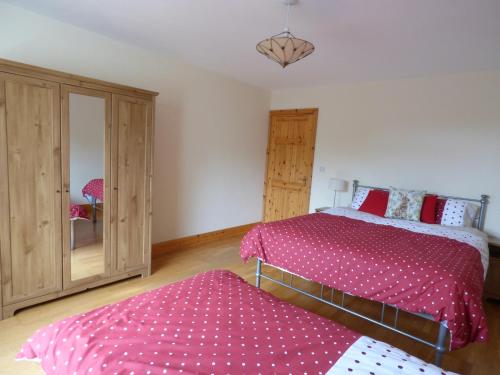 a bedroom with a bed and a dresser and a mirror at The Slate House in Cahersiveen