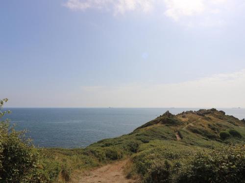 a dirt road leading to the ocean on a hill at Gannet Watch in Coverack