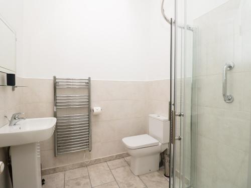 ein Bad mit einem WC, einem Waschbecken und einer Dusche in der Unterkunft Watergate in Perth