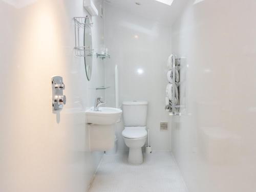 a white bathroom with a toilet and a sink at Allerton House Stables in Jedburgh