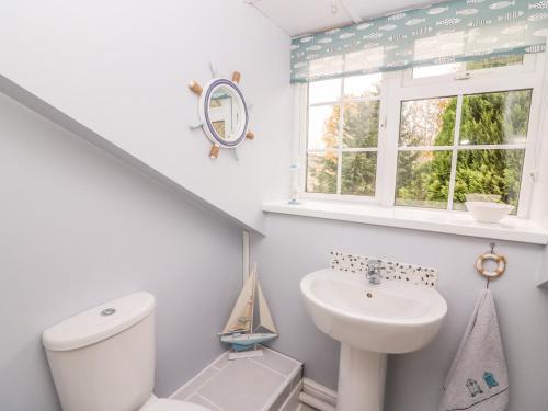La salle de bains est pourvue d'un lavabo, de toilettes et d'une fenêtre. dans l'établissement Fisher Granary, à Lampeter